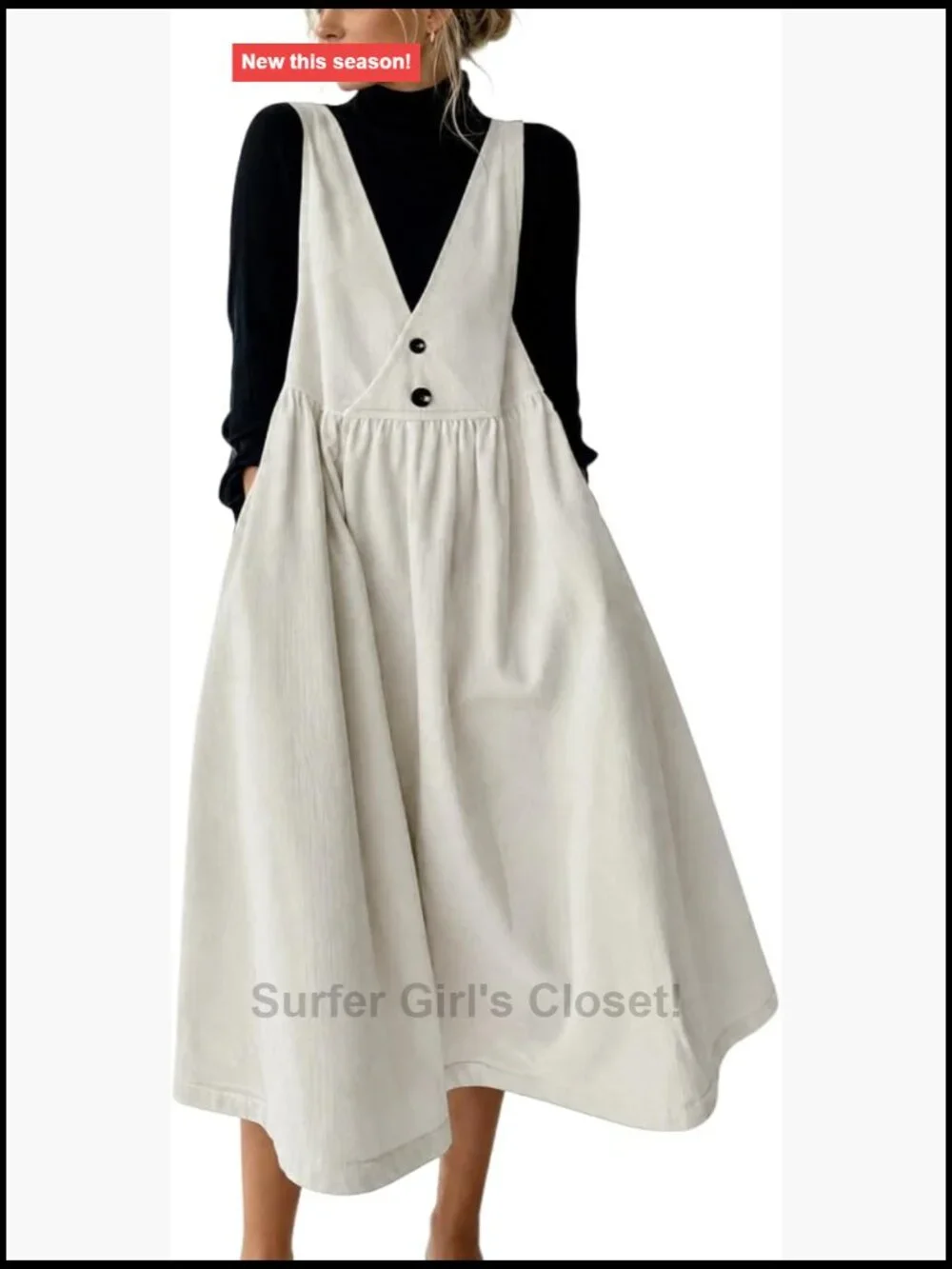 Women's Sleeveless Corduroy Jumper Dress Flare Midi Overall with Pockets